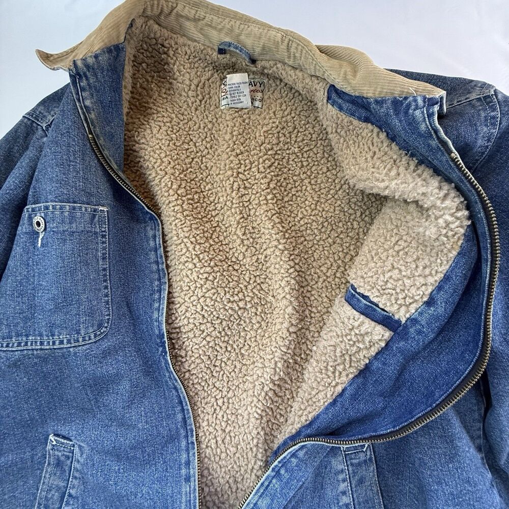 Old Navy Dungarees Womens Large Sherpa Lined Denim‎ Jacket Corduroy Collar - Picture 4 of 10